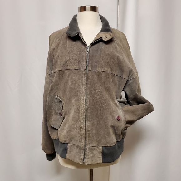 Vintage 90s y2k Gray Suede Leather Bomber Jacket The Fox Collection L - Picture 9 of 9